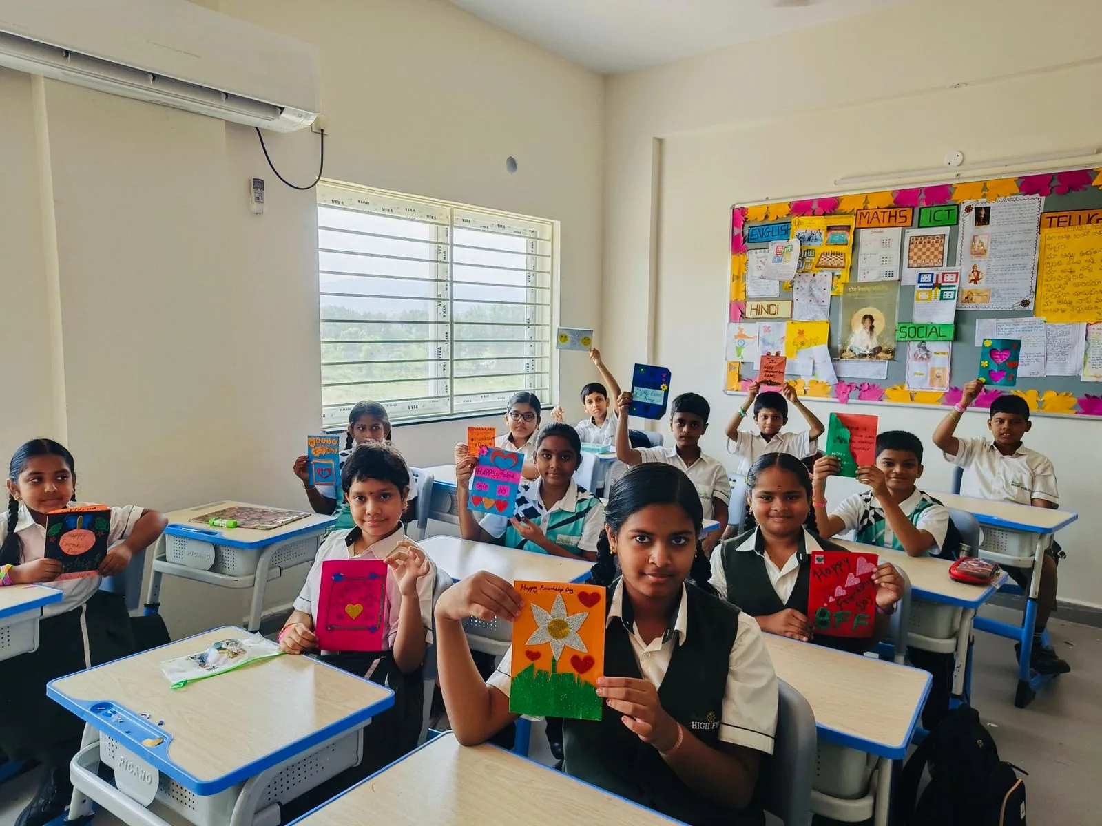 HighFields students displaying artwork created in class